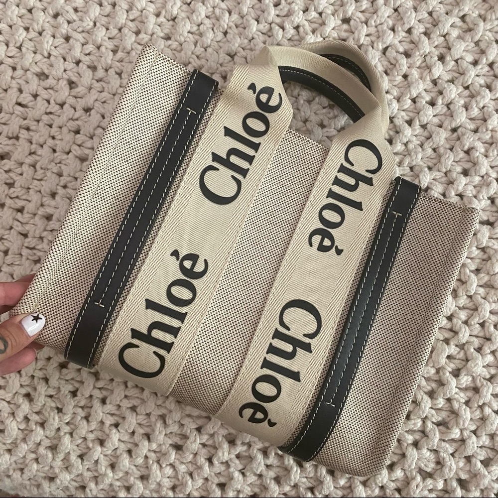 Chloe Mini Woody Logo Strap Canvas Tote